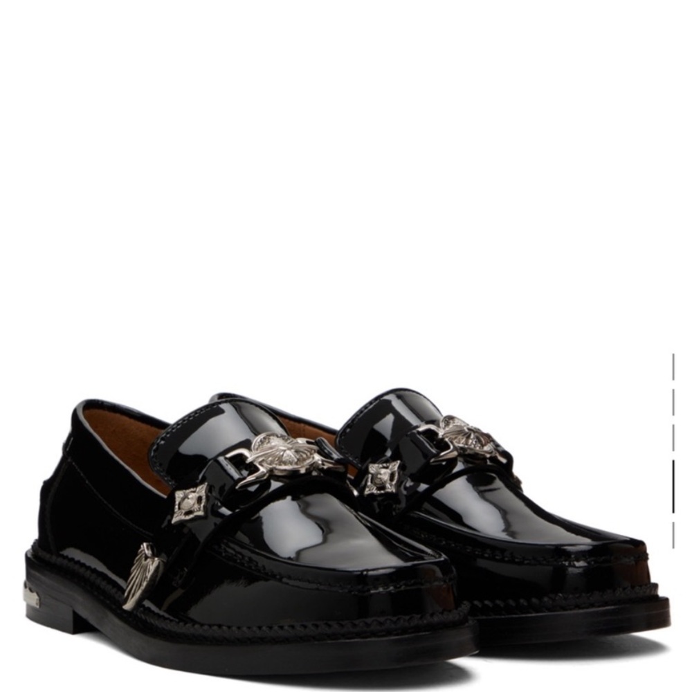 Toga Pulla Black Loafers CURRENT! patent leather 37 retail $525 EUC